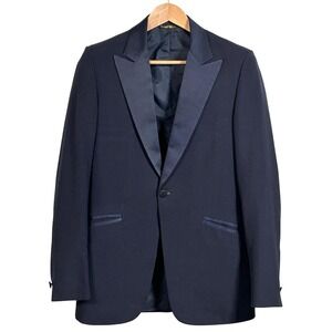 Vintage Lord West Tuxedo Jacket Men's Satin Peak Lapel Formal Blazer Navy 37R